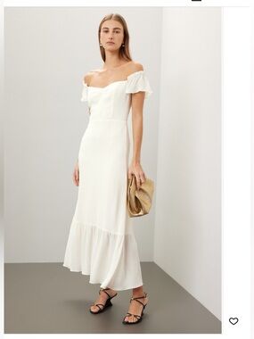 Reformation White Butterfly Off-Shoulder Maxi Dress